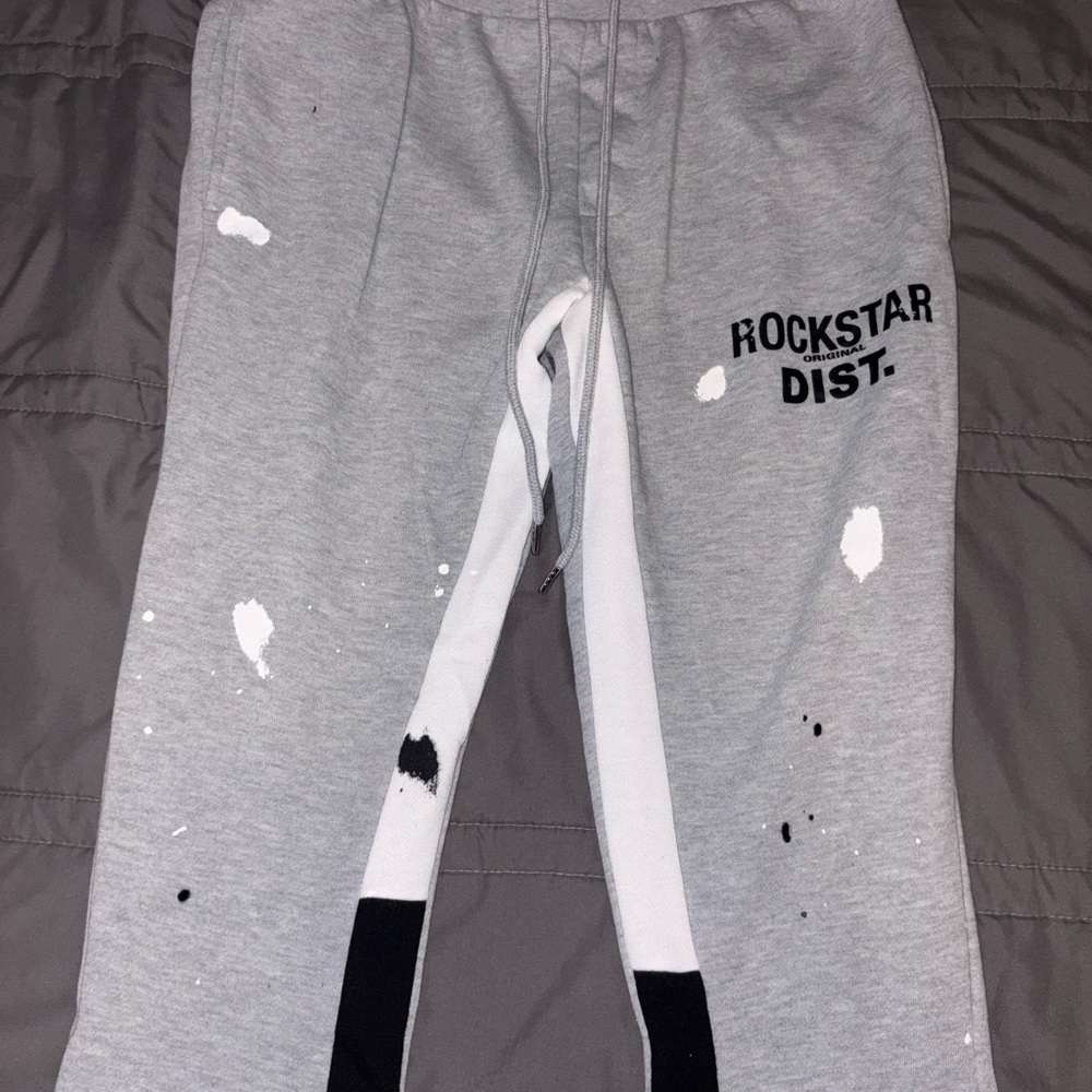 Mens Rockstar Dist. Gray Paint-Splatter Jogger sweat Pants